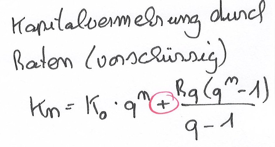 Kapitalsvermehrung vorschüssig durch Raten berechnen
